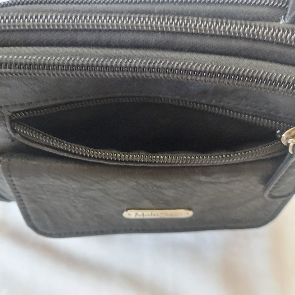 Women's MultiSac Zippy Crossbody Bag Black Silver Tone - Picture 8 of 14